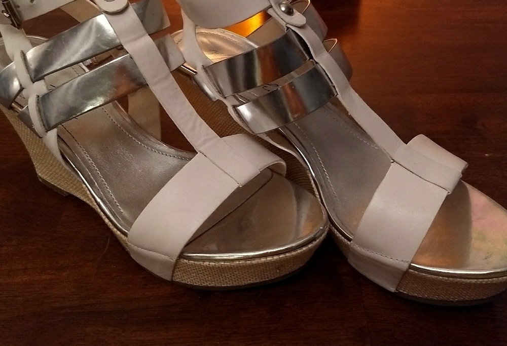 Strappy wedge heels sandals gladiator white silver